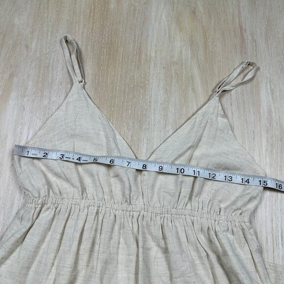 Sim & Sam Beige Linen Blend Crochet Coastal Beach Boho Tiered Midi Dress Small - Picture 6 of 14